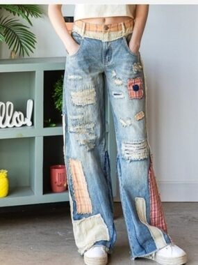 Oli & Hali Wide-Leg Patchwork Distressed Women's JEANS